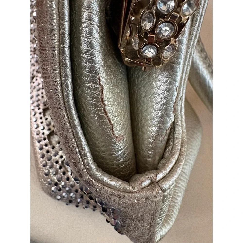 Unbranded Women Handbag Gold Faux Leather Rhinestone Crystal Clasp Large Satchel